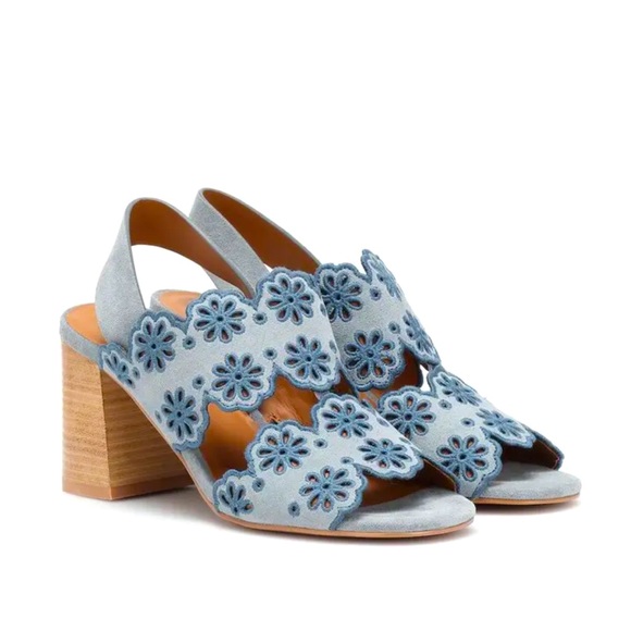 SEE BY CHLOE 🖤 Blue suede embroidered sandals - Picture 1 of 9